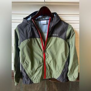 Columbia Kids Hooded Wind/Rain Jacket, Size Small (8), Olive Green & Gray, EUC